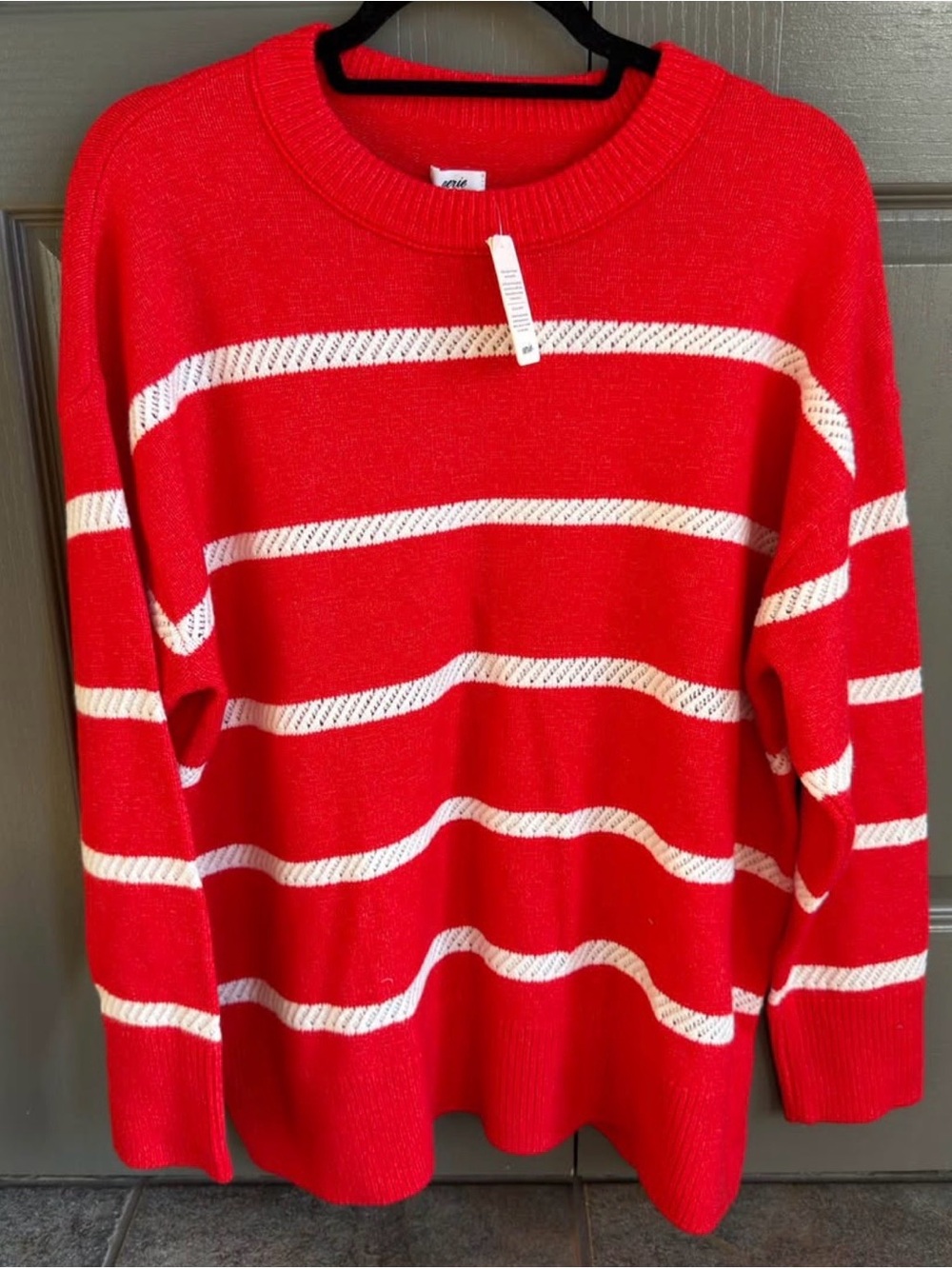 aerie Red and White Striped Crewneck Sweater